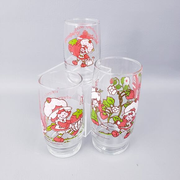 Vintage 1980 Strawberry Shortcake Drinking Glasses -American Greetings Lot of 3